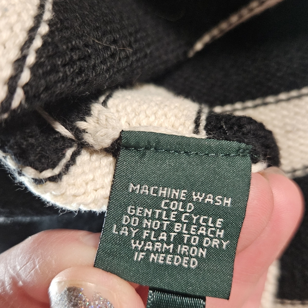 Lauren Jeans Co Ralph Lauren womens L cable knit 1/4 zip black & white p - Picture 8 of 8